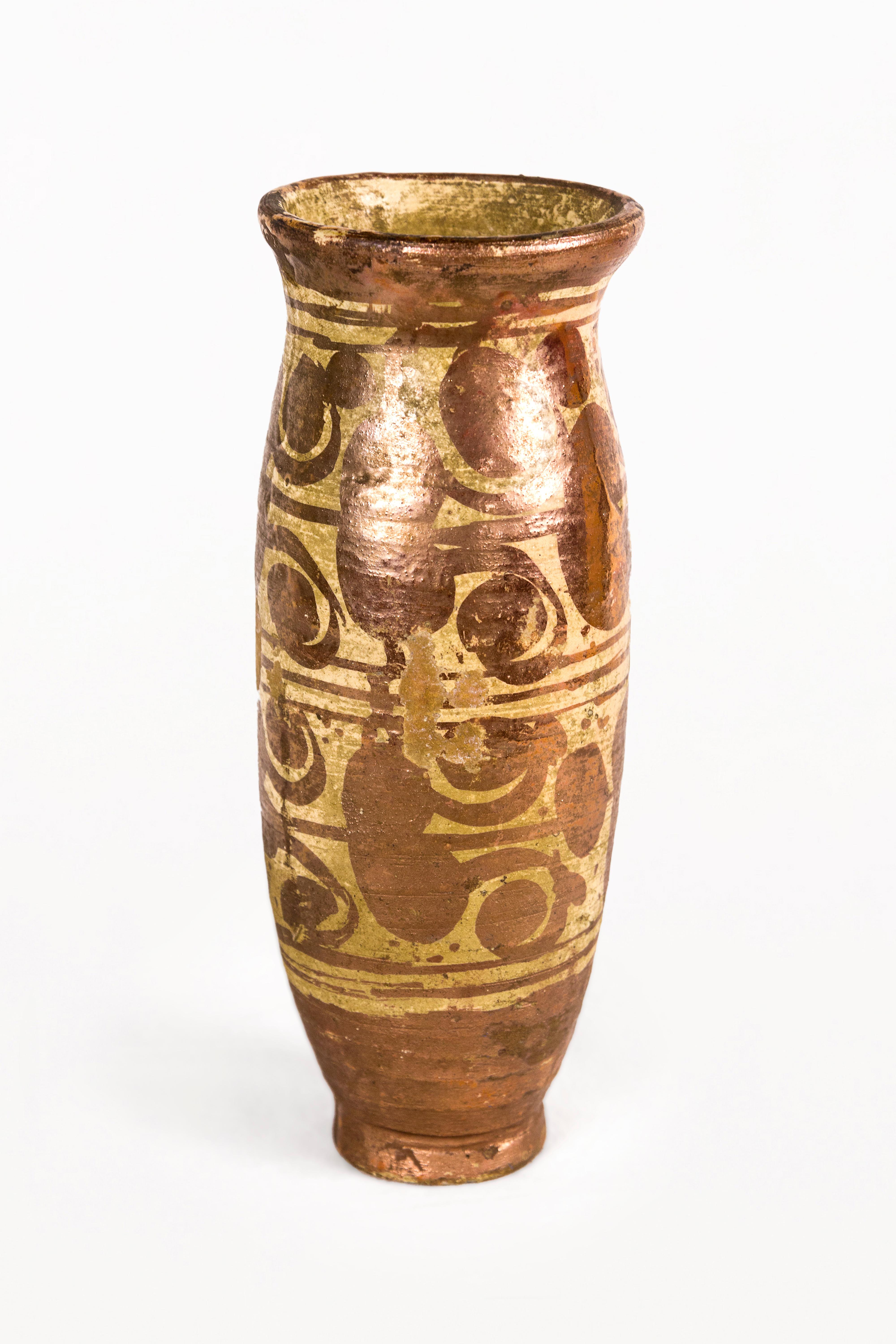 Ceramic Pair of Hispano-Moresque Copper Lustre Honey Pots, XVII Century, Spain For Sale