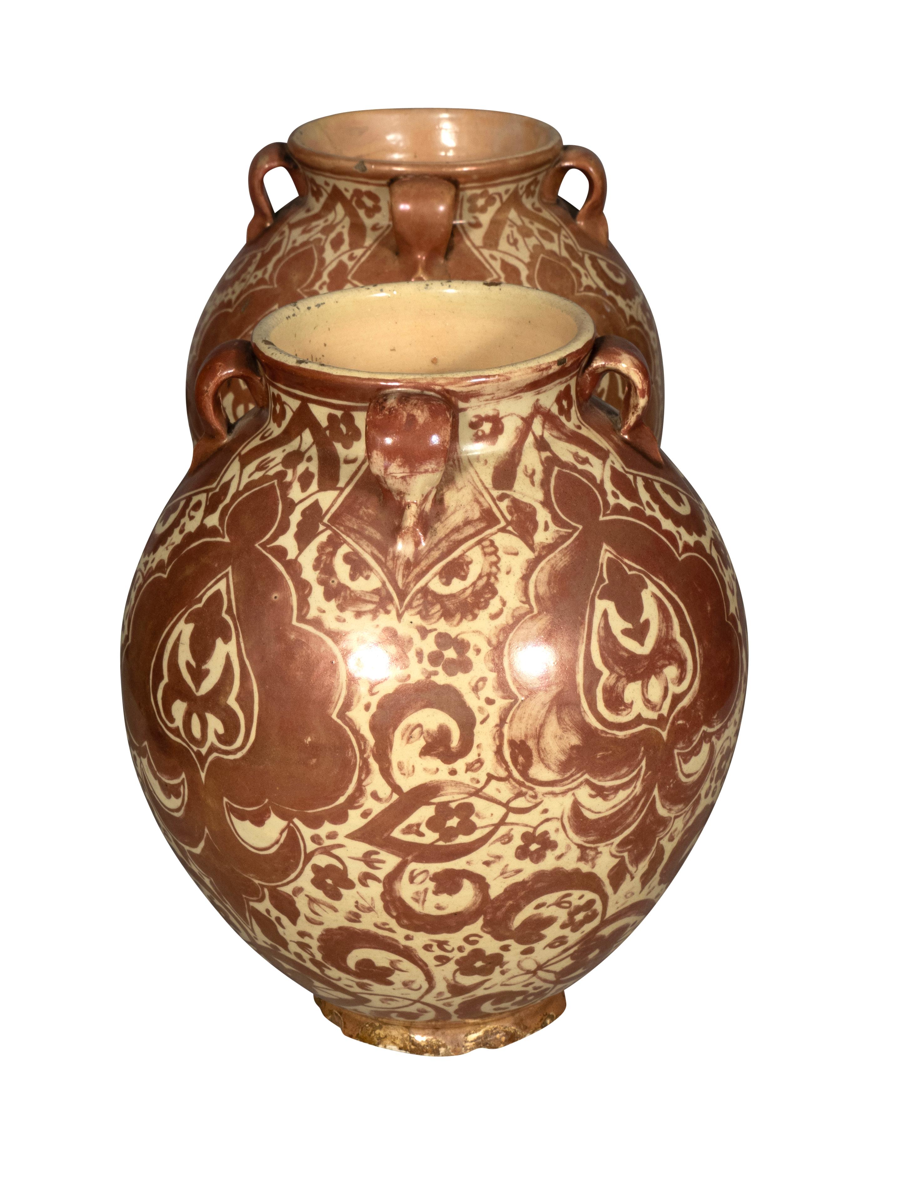 Majolica Pair Of Hispano Moresque Pottery Vases For Sale