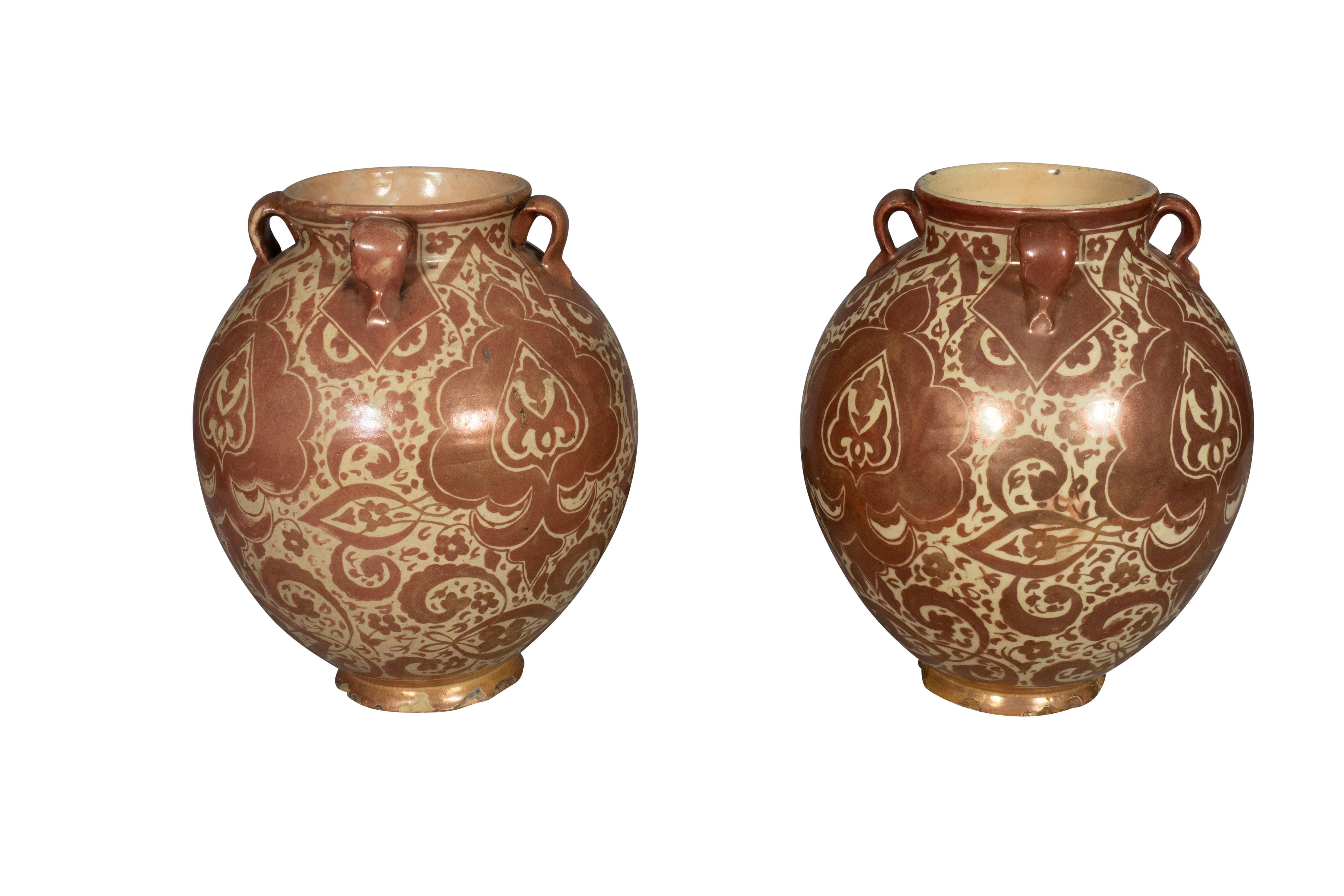 Pair Of Hispano Moresque Pottery Vases For Sale 2