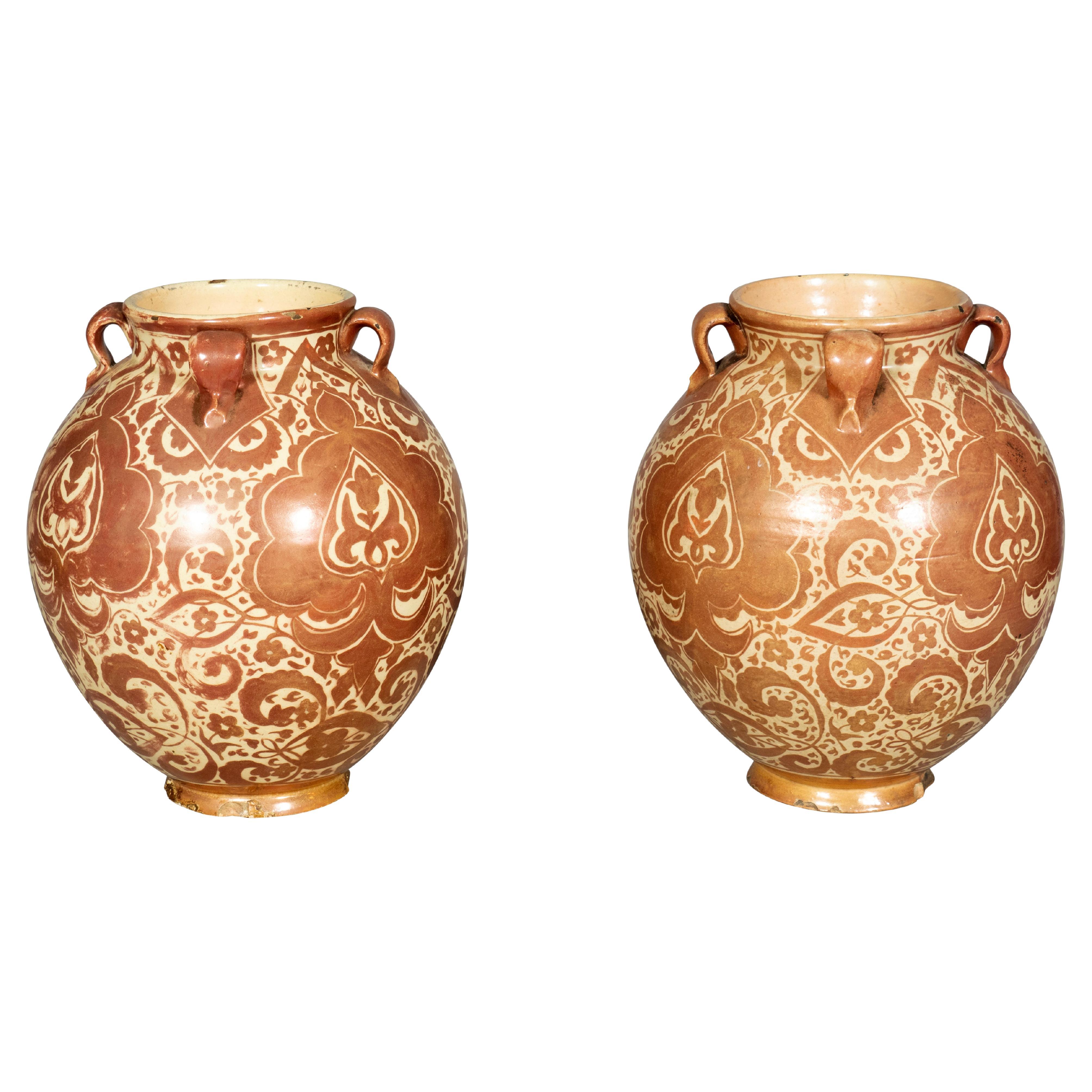 Pair Of Hispano Moresque Pottery Vases For Sale