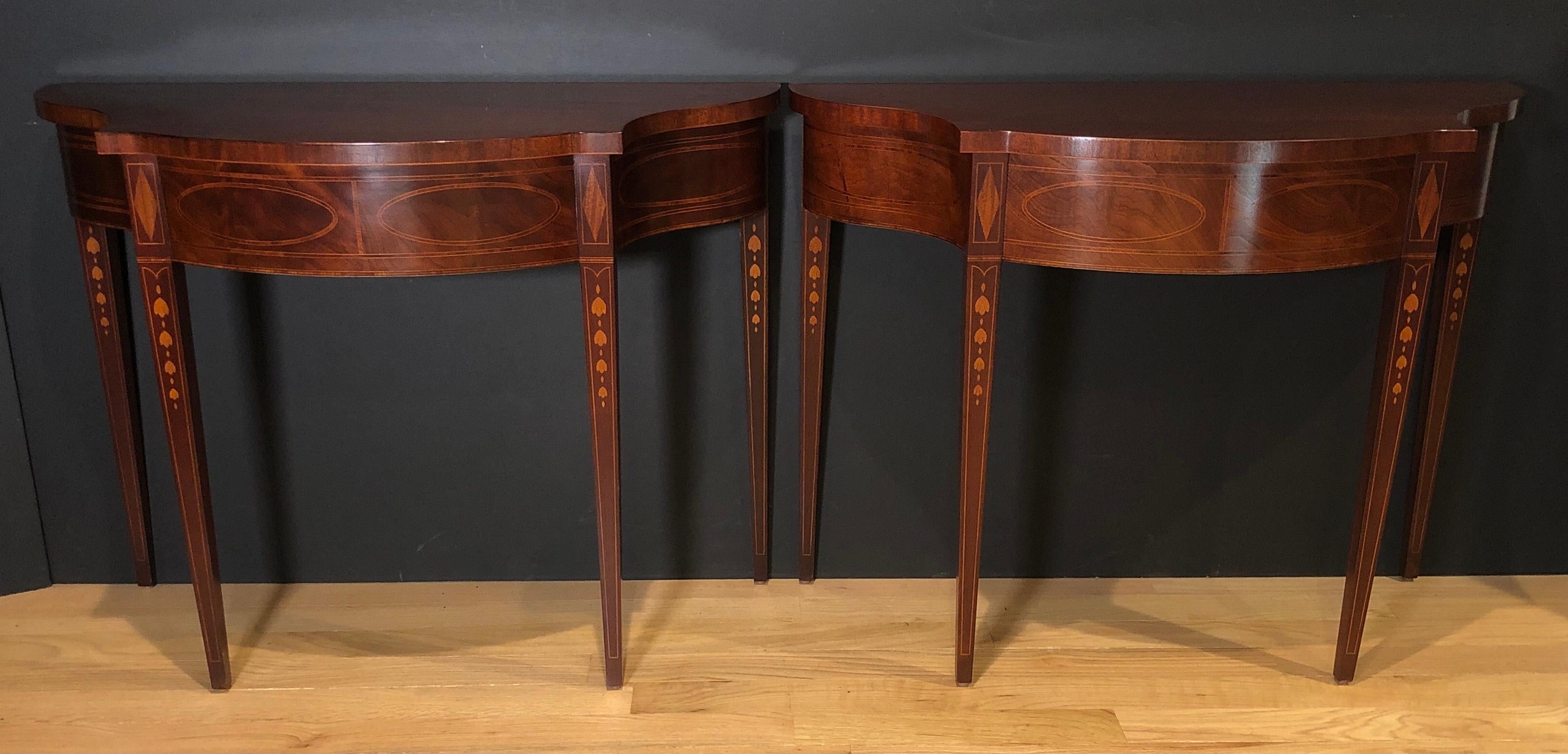 American Pair of Historic Charleston Demilune Console Tables by Baker
