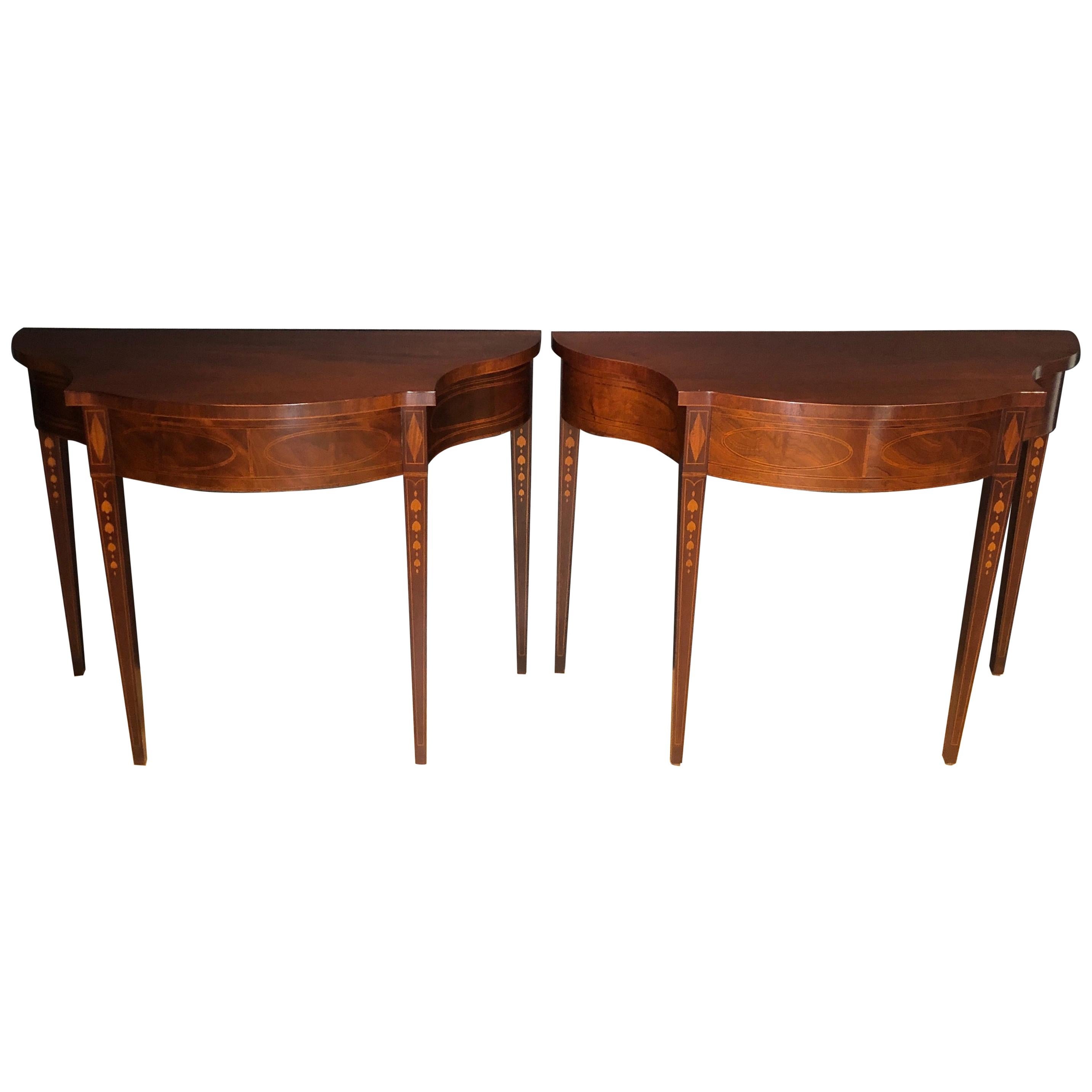 Pair of Historic Charleston Demilune Console Tables by Baker