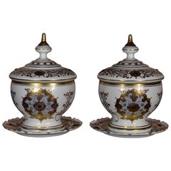 Antique Pair of Historical Bohemian Opal Glass Bomboniers Gold Paint Ottoman Market