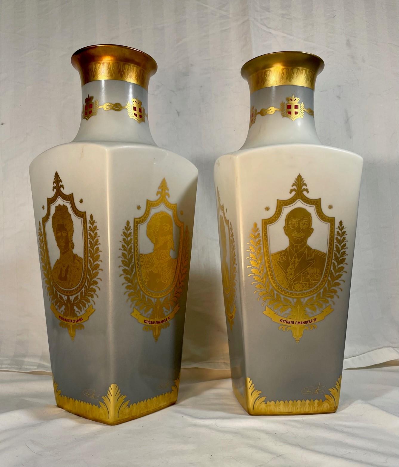 Pair of Historical Porcelain Vases from the Italian Nicasio Collection.

Pair of splendid porcelain vases from the limited edition of the 3000 from the well-known Nicasio Catanese Collection. The four-sided vases are, on each side, sublimely hand