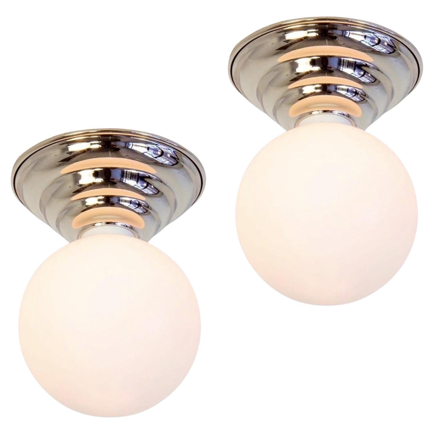Paire de montages encastrés Hive par Research.Lighting, Nickel, 5 pouces de verre, fabriqué sur commande