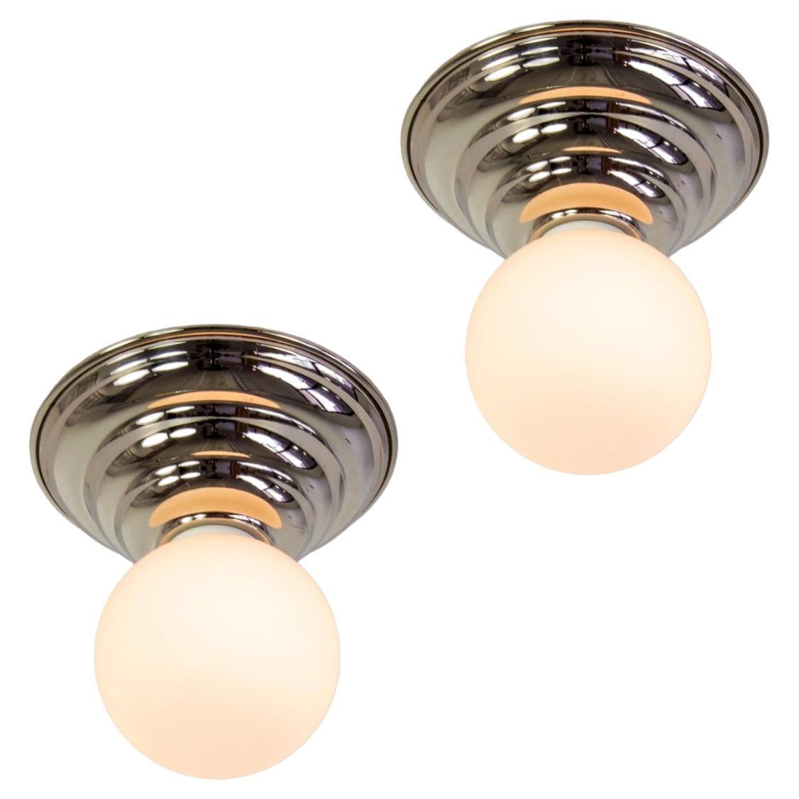 Pair of Hive Flush Mounts by Research.Lighting, Polished Nickel, In Stock
