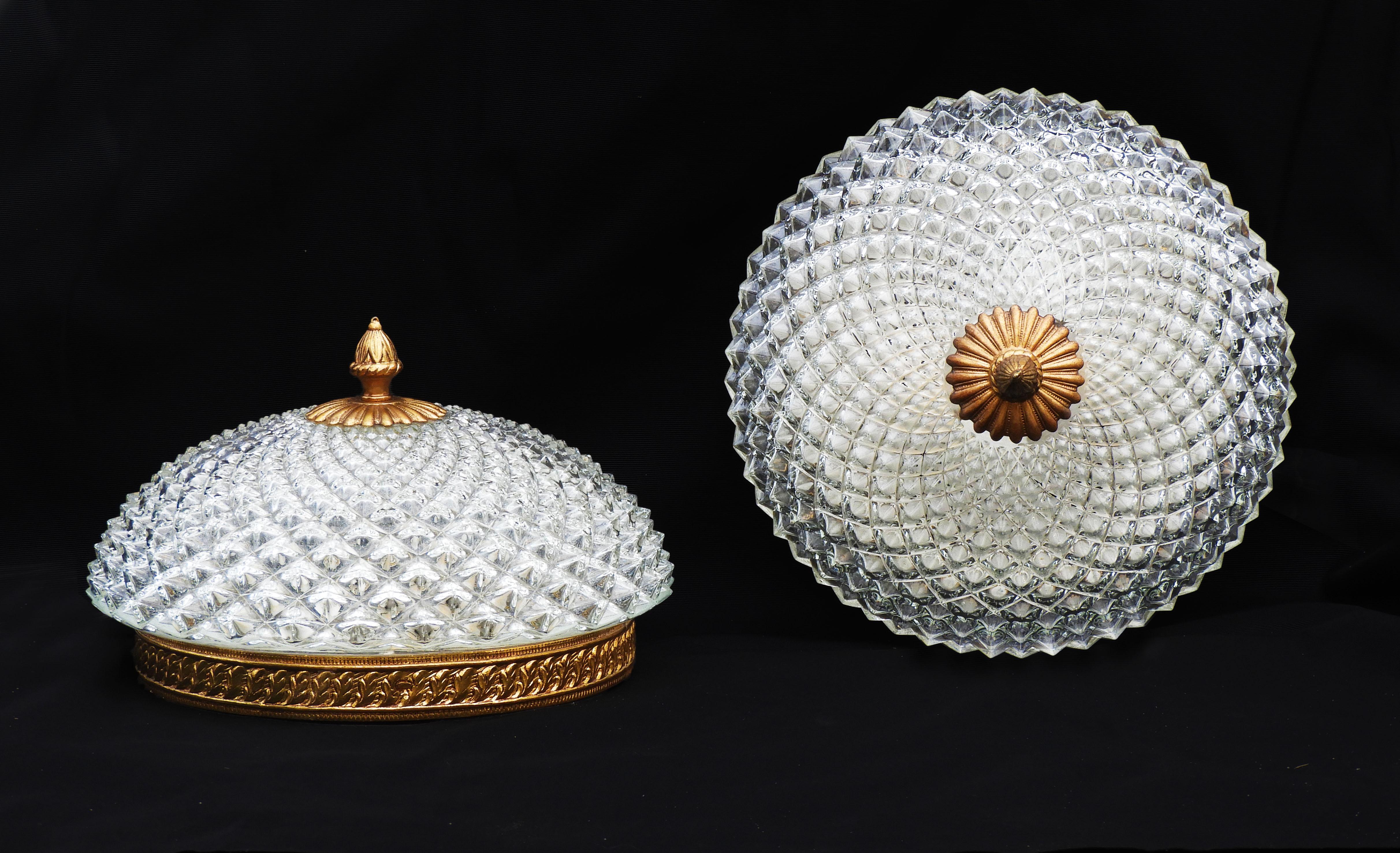 Hollywood Regency Paire de Lights à encastrer en verre Hobnail C1960 France en vente