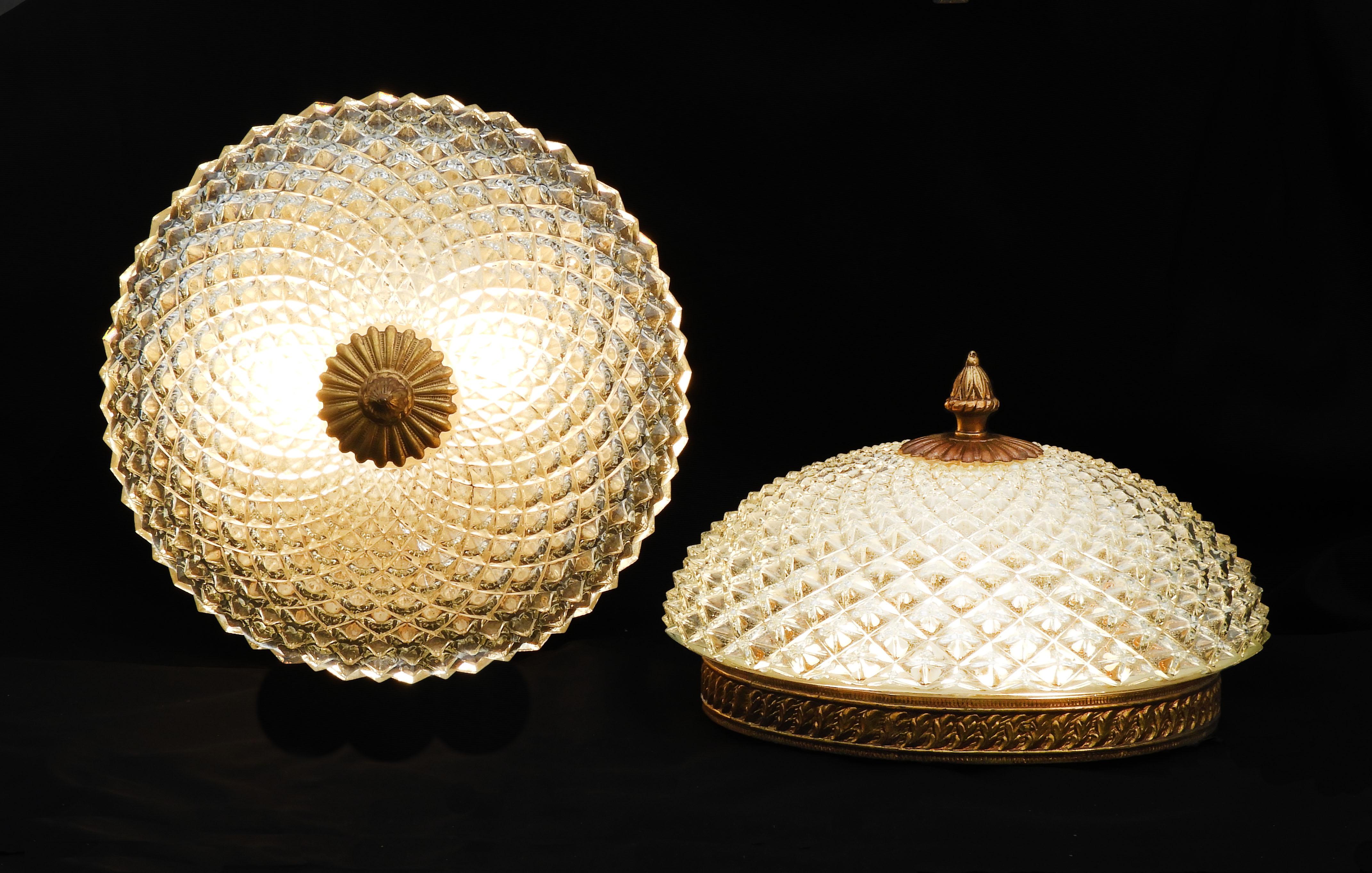 Français Paire de Lights à encastrer en verre Hobnail C1960 France en vente