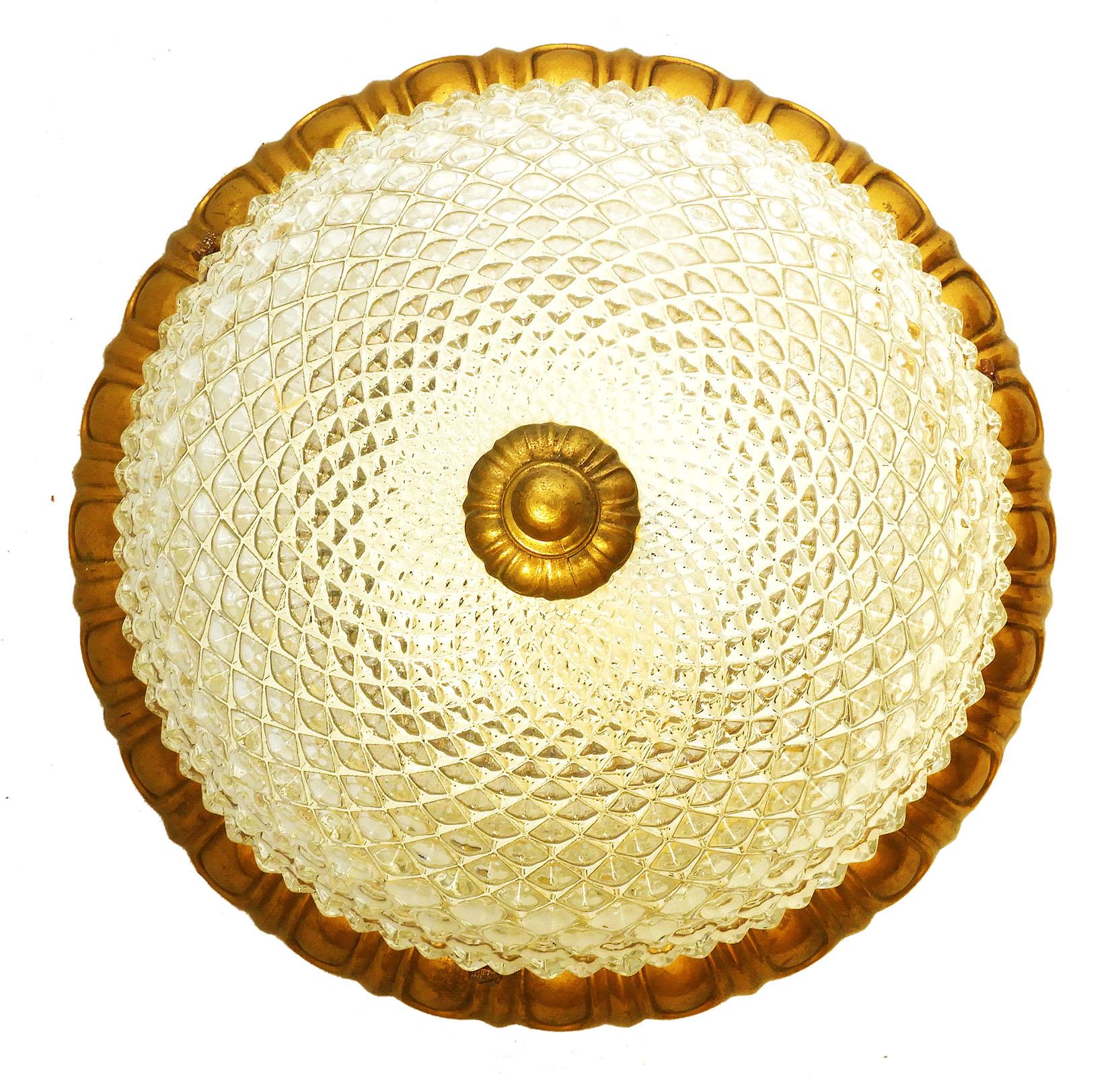Pair of Hobnail Glass Flush Mount Ceiling Lights C1960 France In Good Condition In Trensacq, FR