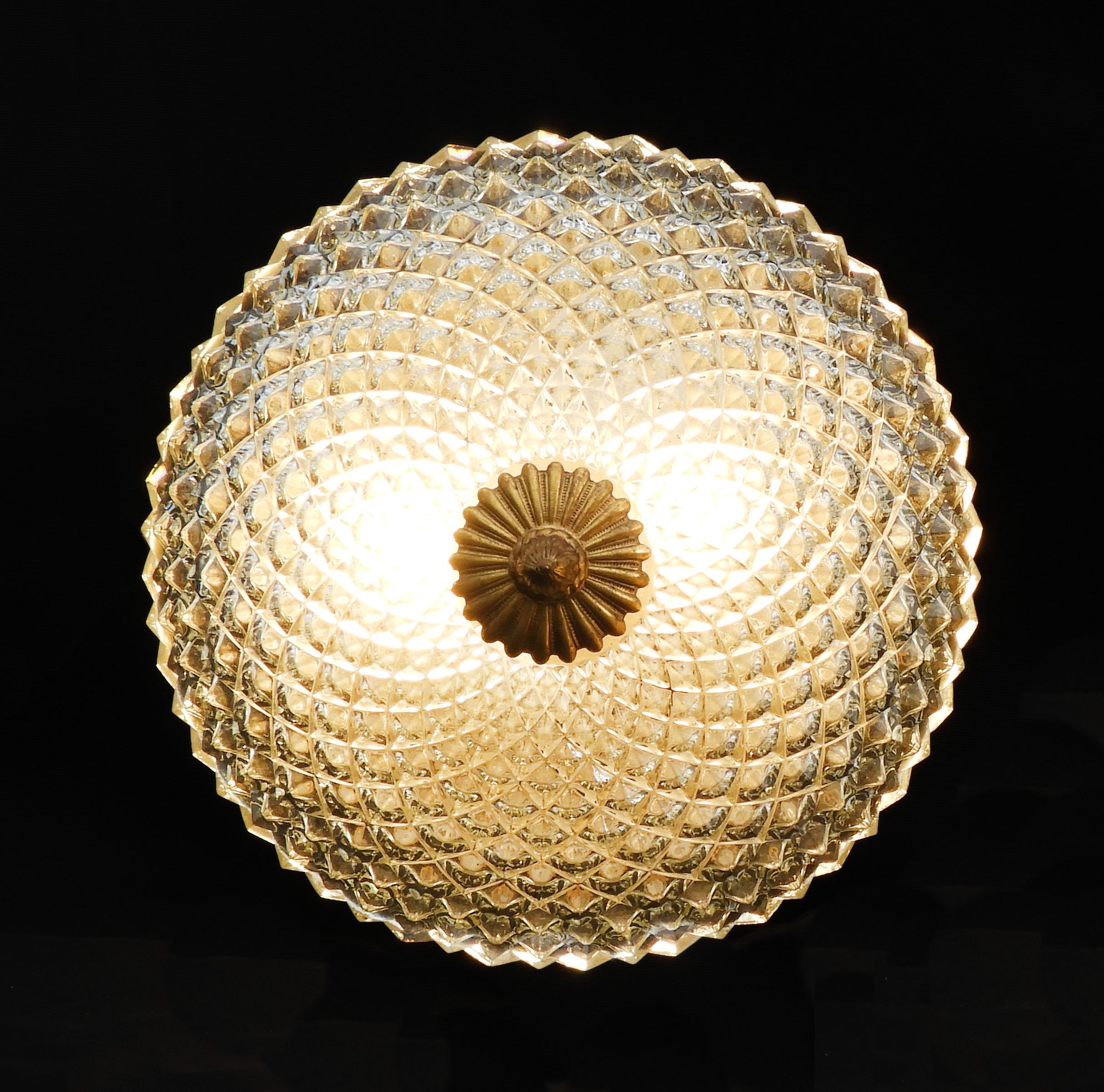 Facetté Paire de Lights à encastrer en verre Hobnail C1960 France en vente