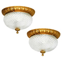 Pair of Hobnail Glass Flush Mount Ceiling Lights C1960 France