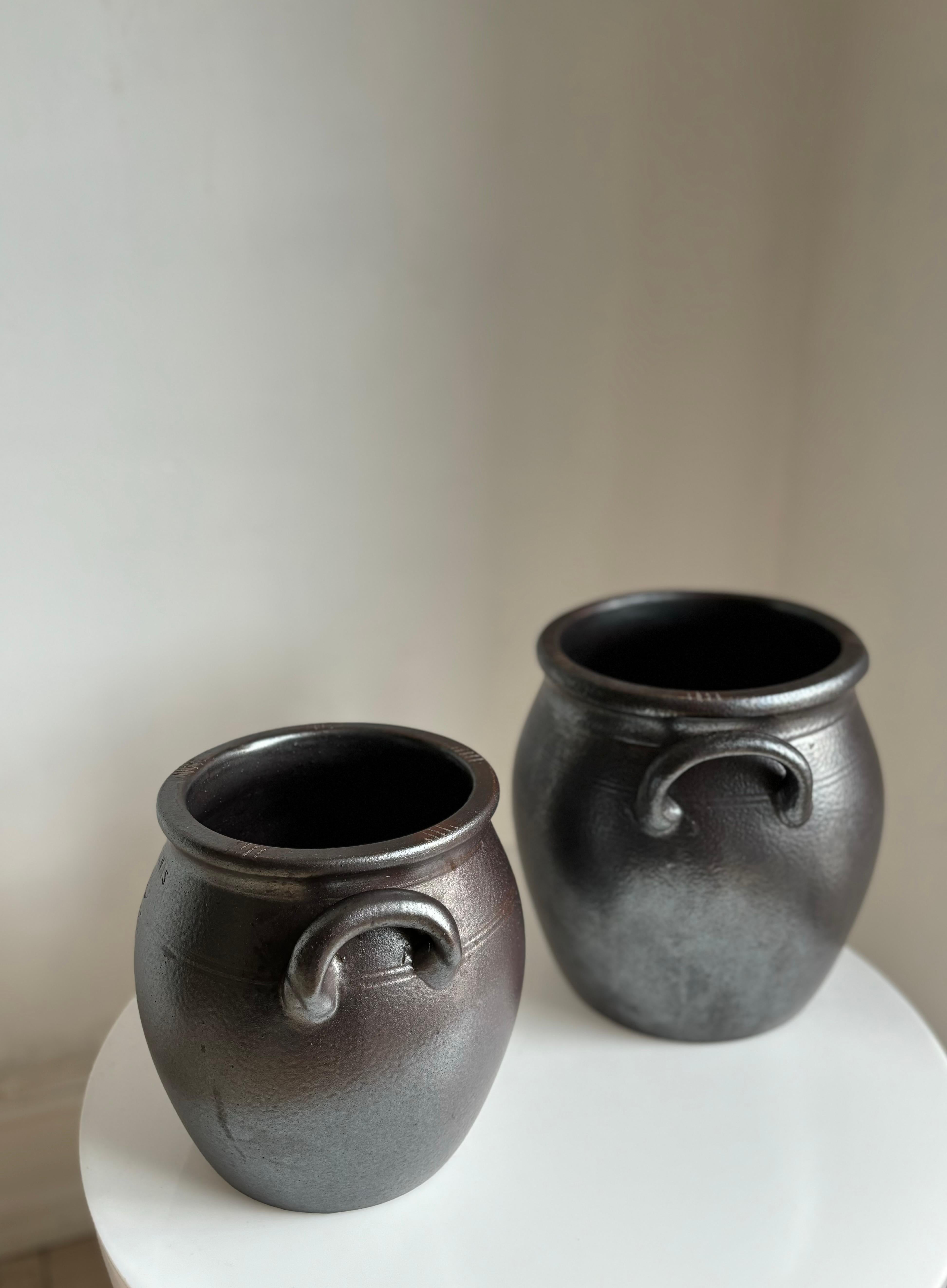 Pair of Höganäs Salt Glazed Stoneware Planter Pots, 1950s In Good Condition In Copenhagen, DK