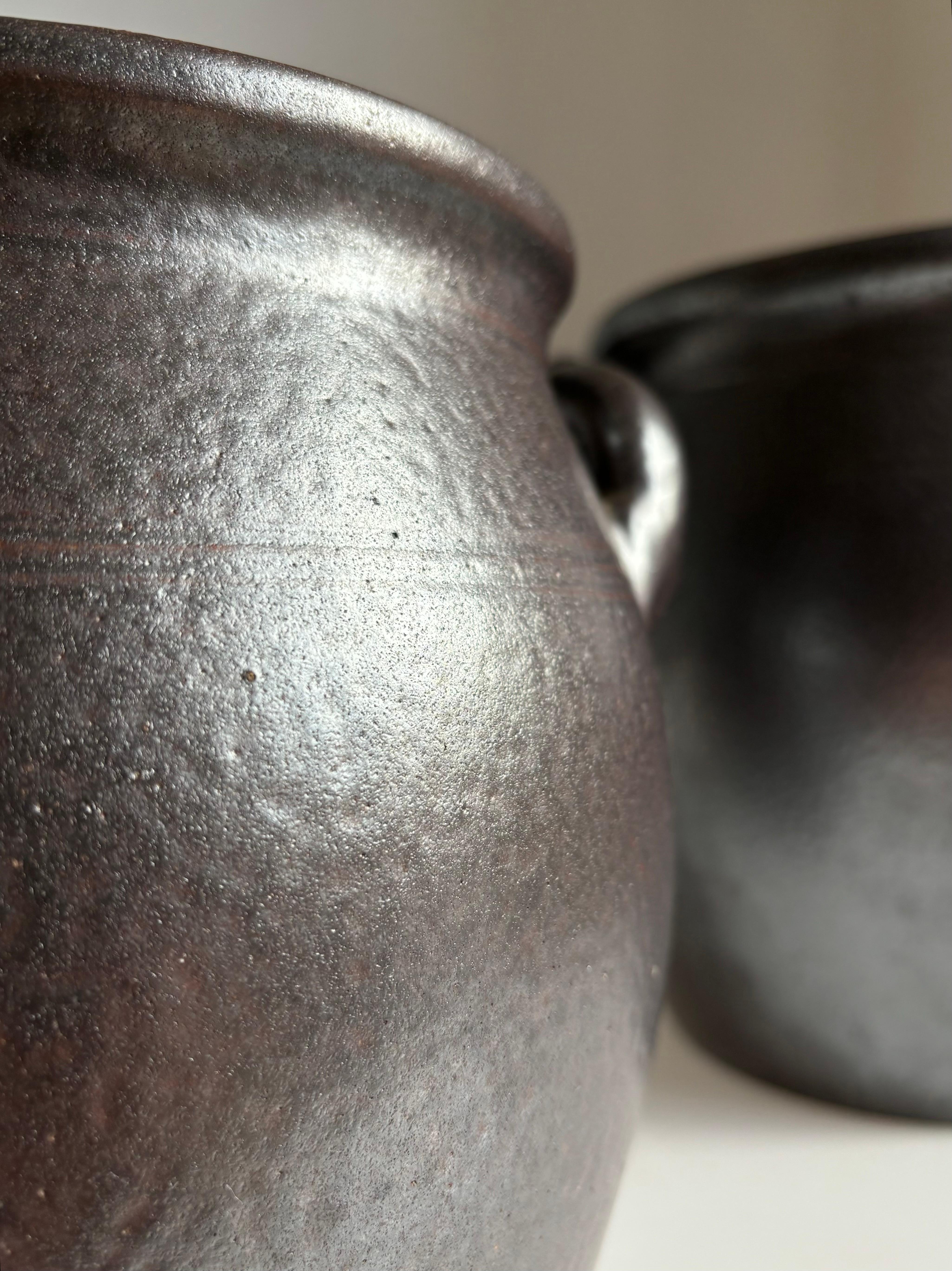 20th Century Pair of Höganäs Salt Glazed Stoneware Planter Pots, 1950s For Sale