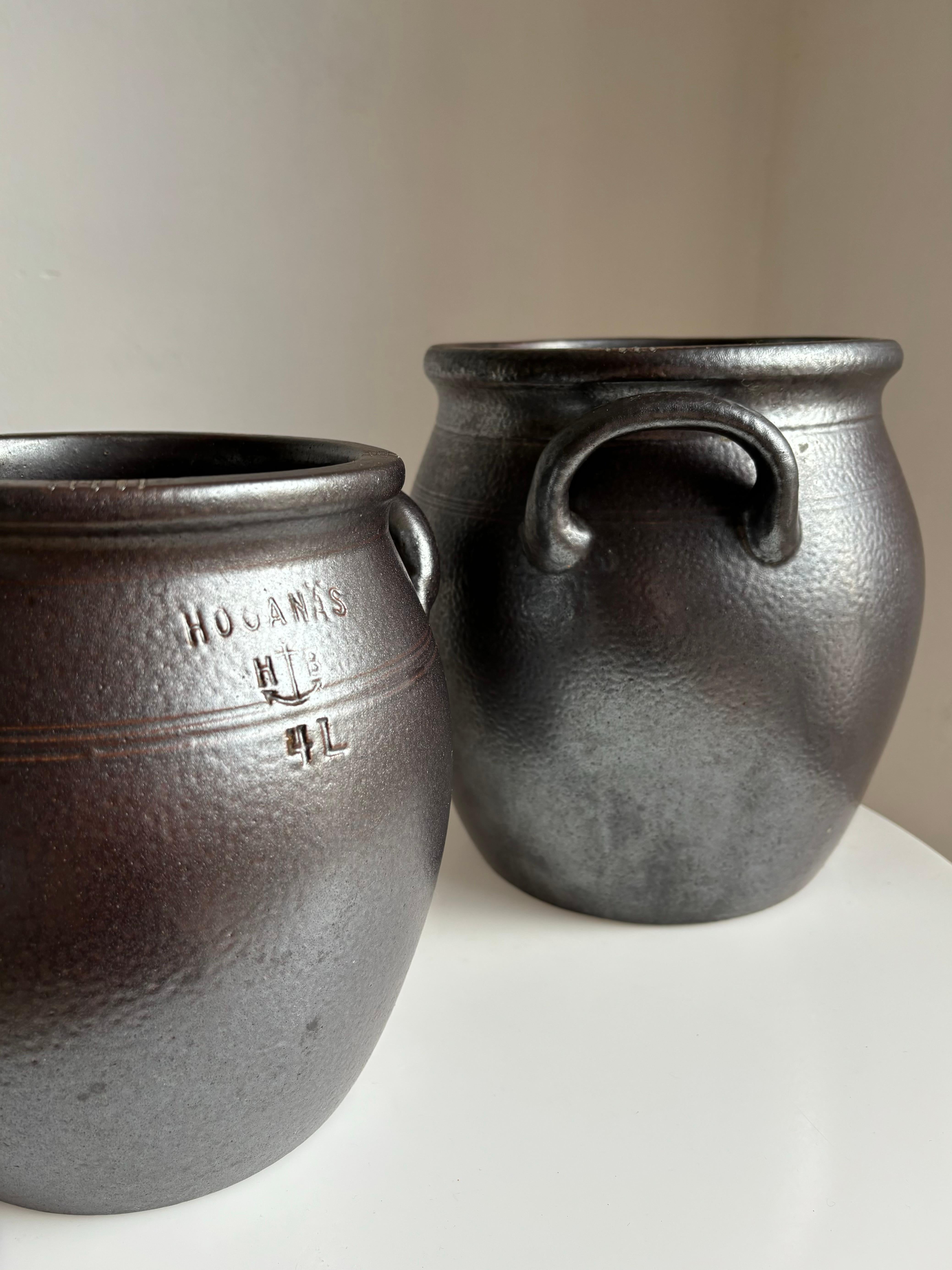 Ceramic Pair of Höganäs Salt Glazed Stoneware Planter Pots, 1950s For Sale