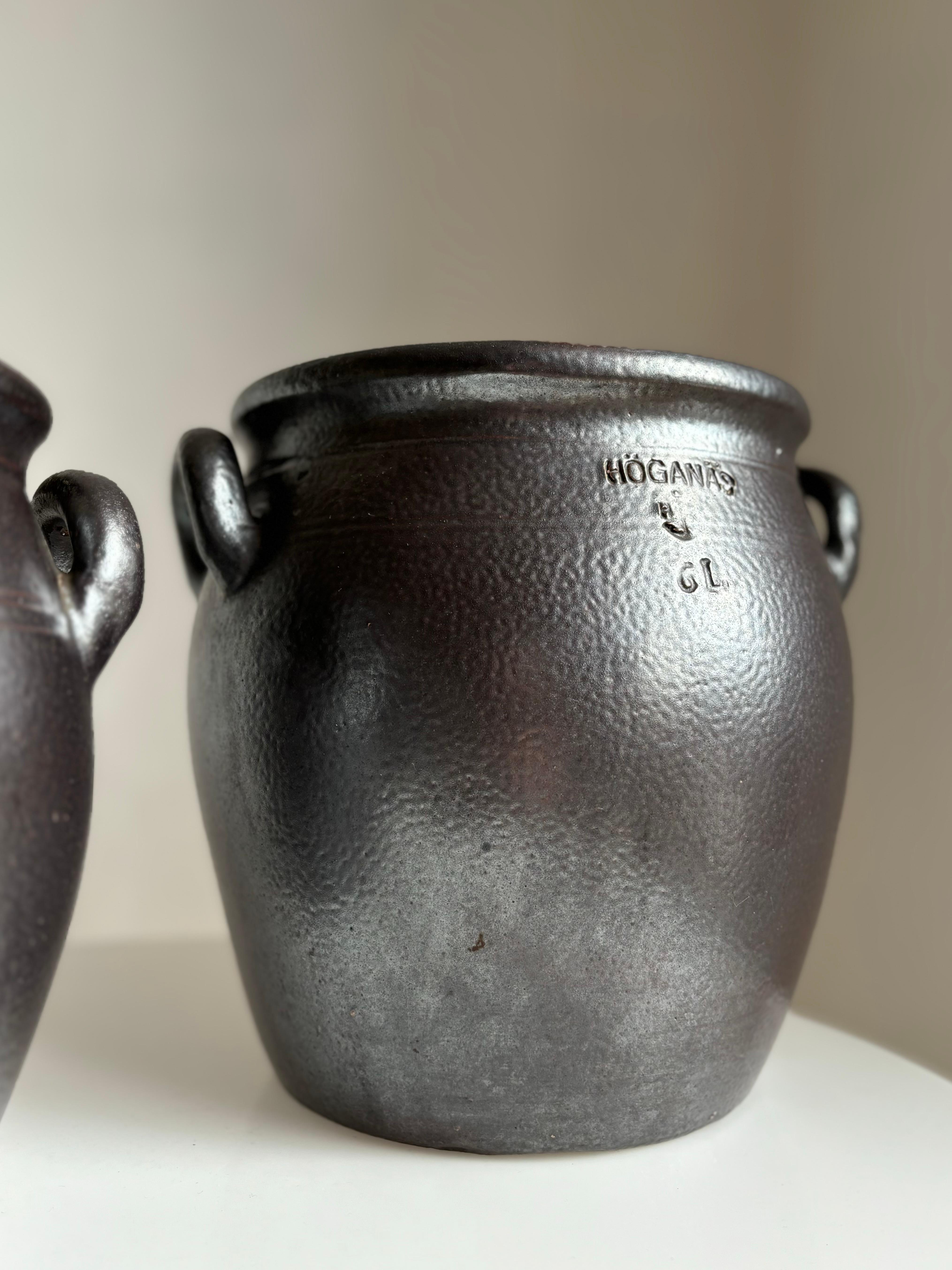 Pair of Höganäs Salt Glazed Stoneware Planter Pots, 1950s For Sale 1