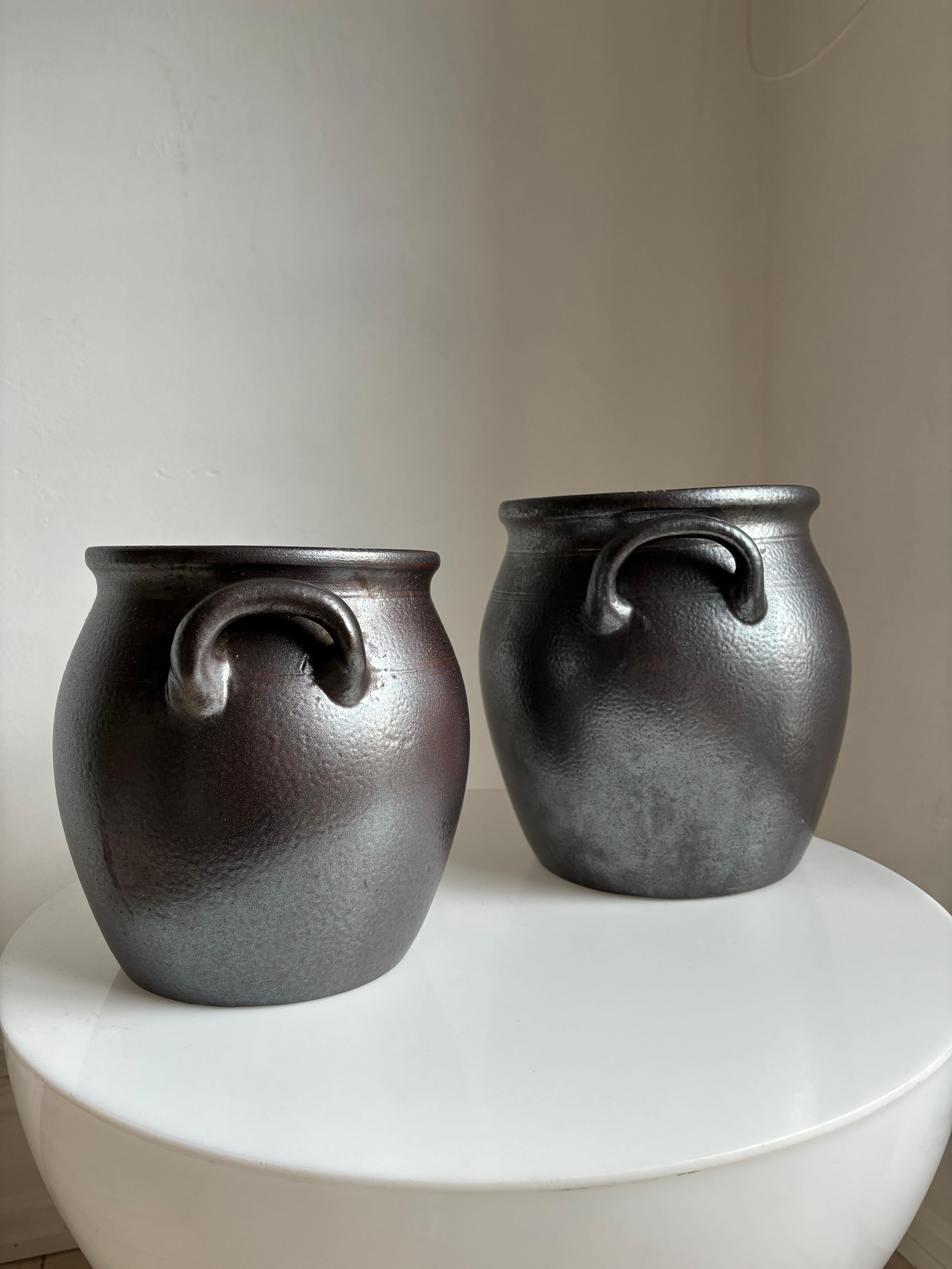 Pair of Höganäs Salt Glazed Stoneware Planter Pots, 1950s For Sale 2