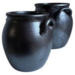 Retro Pair of Höganäs Salt Glazed Stoneware Planter Pots, 1950s