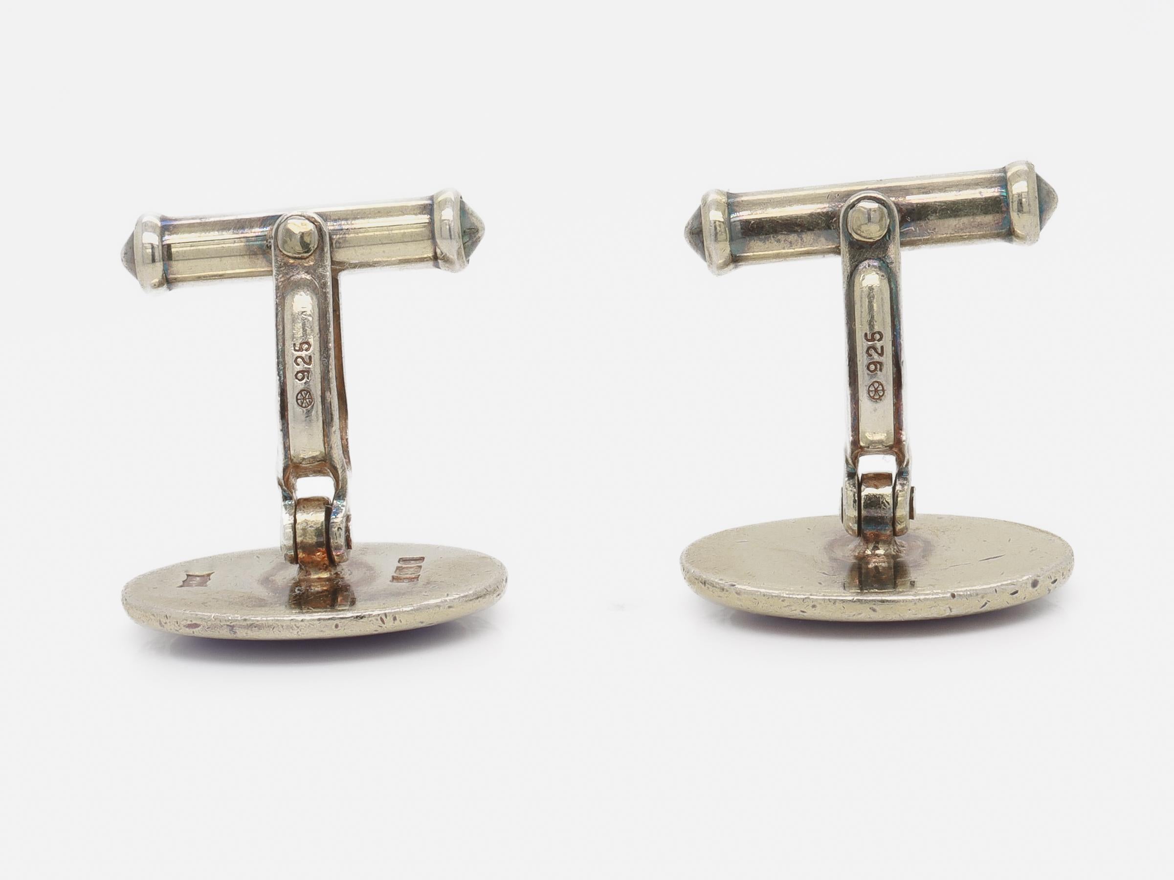 Paar englische Manschettenknöpfe aus Sterlingsilber und Emaille aus Holland & Holland, Holland & Holland, 1998 im Angebot 5