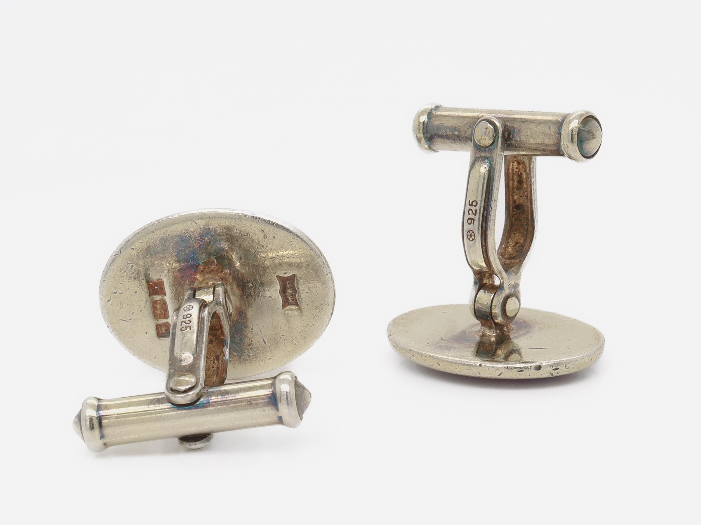 Paar englische Manschettenknöpfe aus Sterlingsilber und Emaille aus Holland & Holland, Holland & Holland, 1998 im Angebot 6