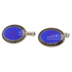 Pair of Holland & Holland English Sterling Silver & Enamel Cufflinks, 1998