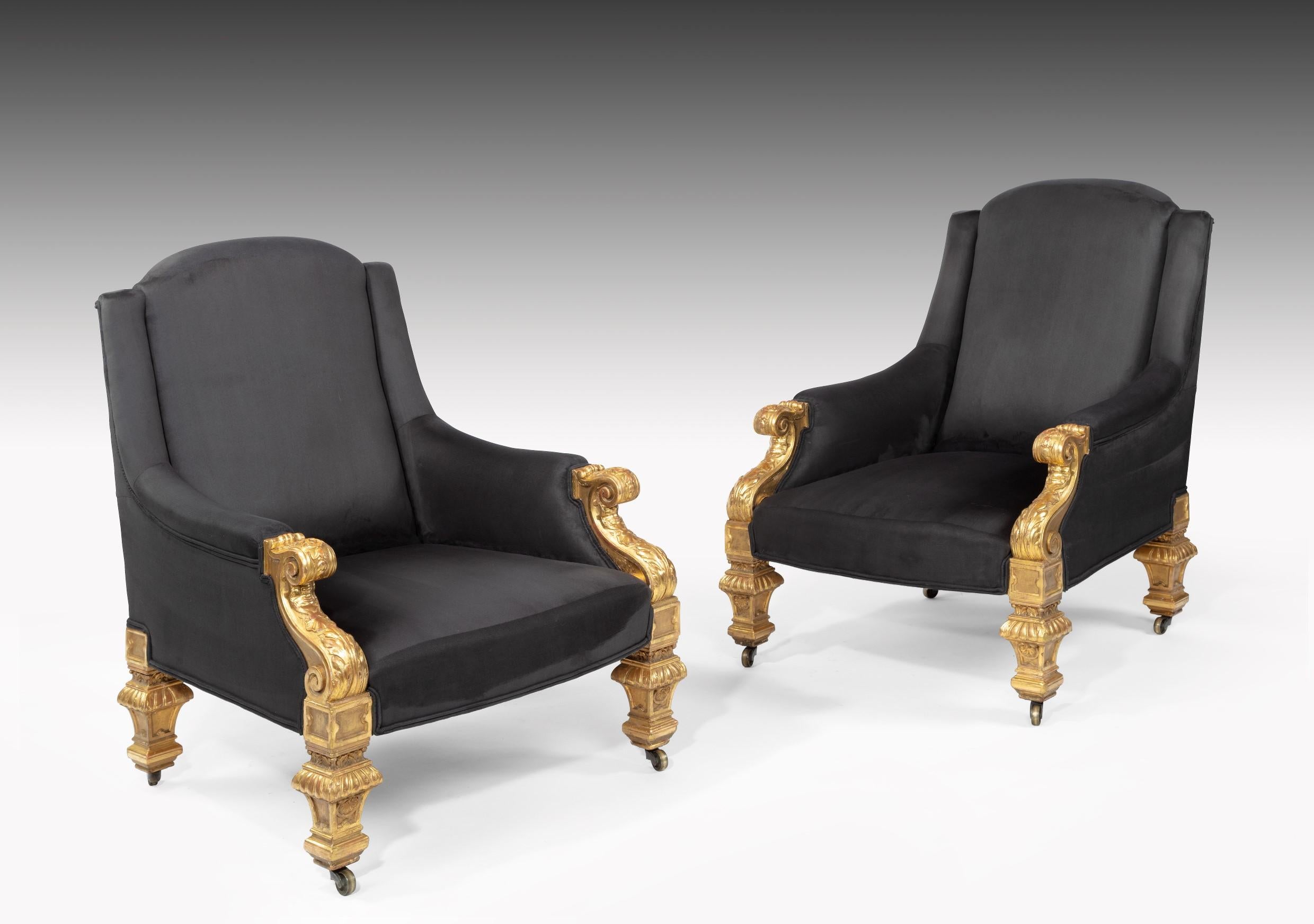 English Pair of Holland & Sons 19th Century Giltwood Armchairs