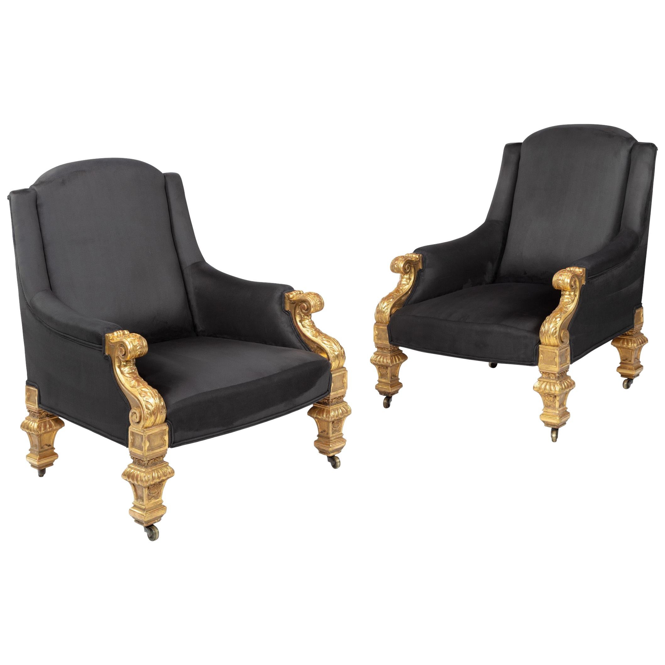 Pair of Holland & Sons 19th Century Giltwood Armchairs