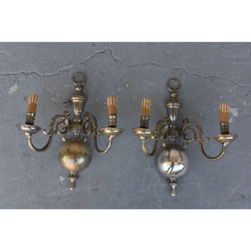 Pair of Hollandaise Sconces in Silvered Bronze 2 Lights For Sale 1