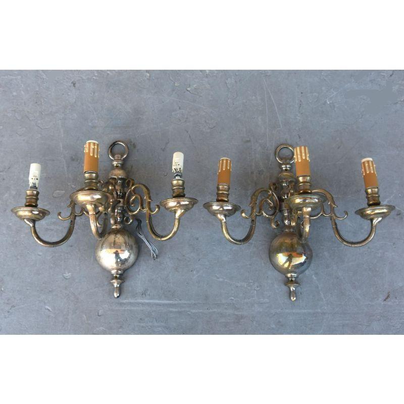 Pair of Hollandaise Sconces in Silvered Bronze 3 Lights For Sale 1