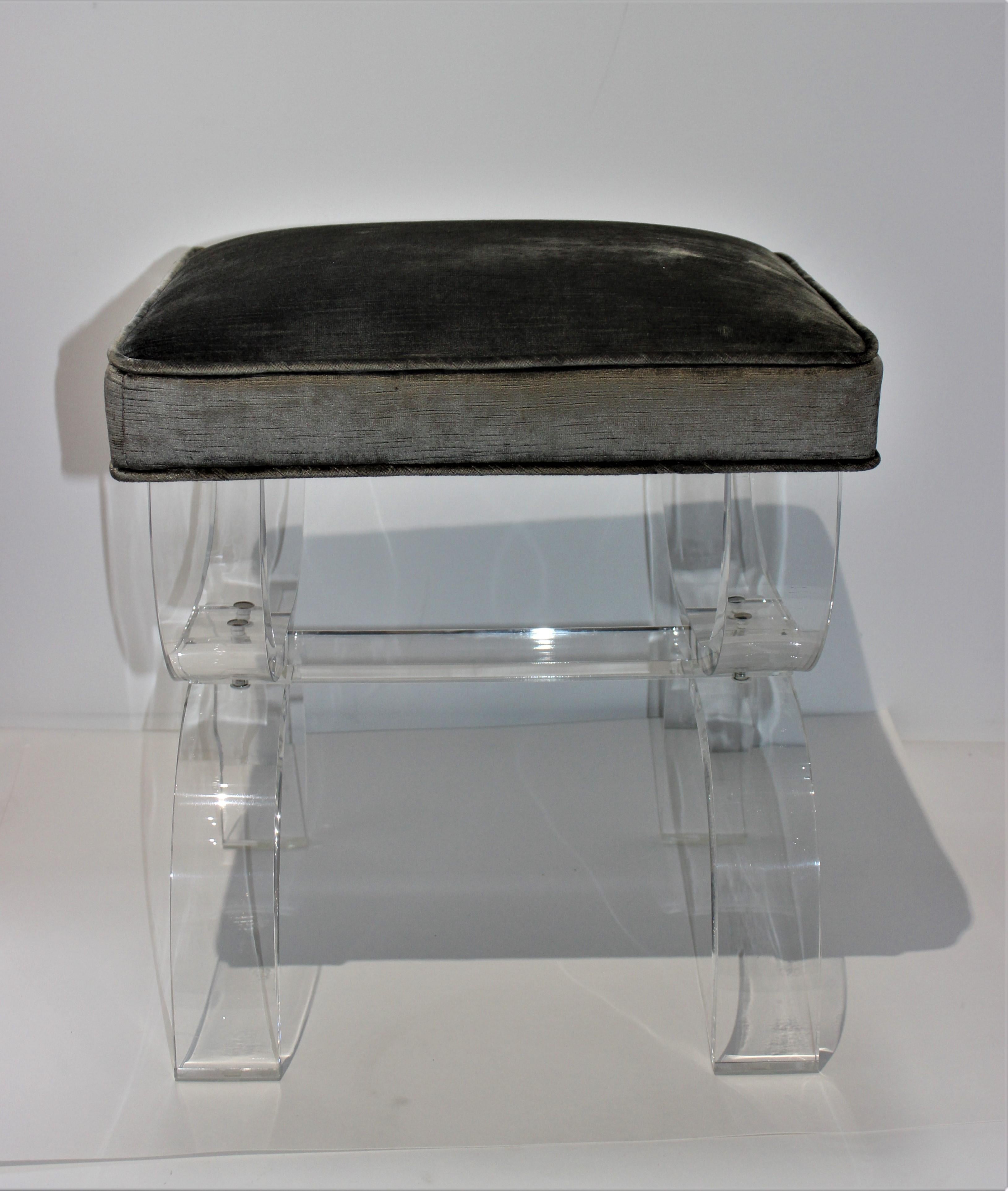 Pair of Hollis Jones Style Benches Lucite and Crushed Velvet In Good Condition In West Palm Beach, FL