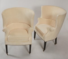 Pair of Victoria Hagan "Emma" Small Wingback Chairs in Hunt Off-White Velvet