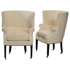 Used Pair of Victoria Hagan "Emma" Small Wingback Chairs in Hunt Off-White Velvet