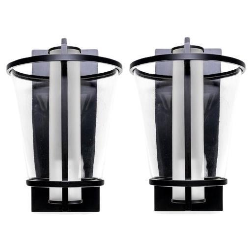 Pair Of Holly Hunt Lu Steel Wall Sconces In Dark Patina