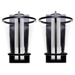 Pair Of Holly Hunt Lu Steel Wall Sconces In Dark Patina