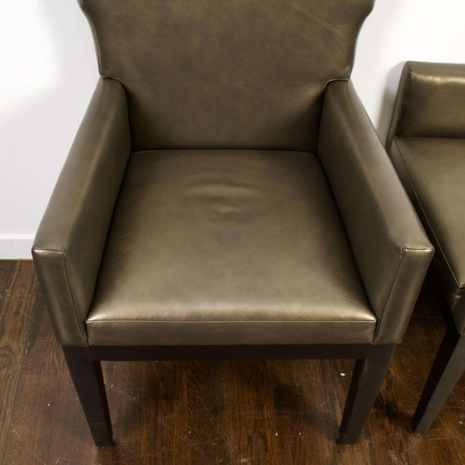 American Pair of Holly Hunt Style Leather Armchairs