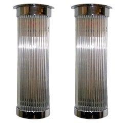 Pair of Hollywood Art Deco Chrome & Glass Rod Sconces