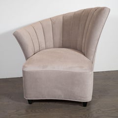 Pair of Hollywood Asymmetrical Tufted Hollywood Chairs in Smoked Topaz Velvet