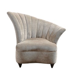 Pair of Hollywood Asymmetrical Tufted Hollywood Chairs in Smoked Topaz Velvet