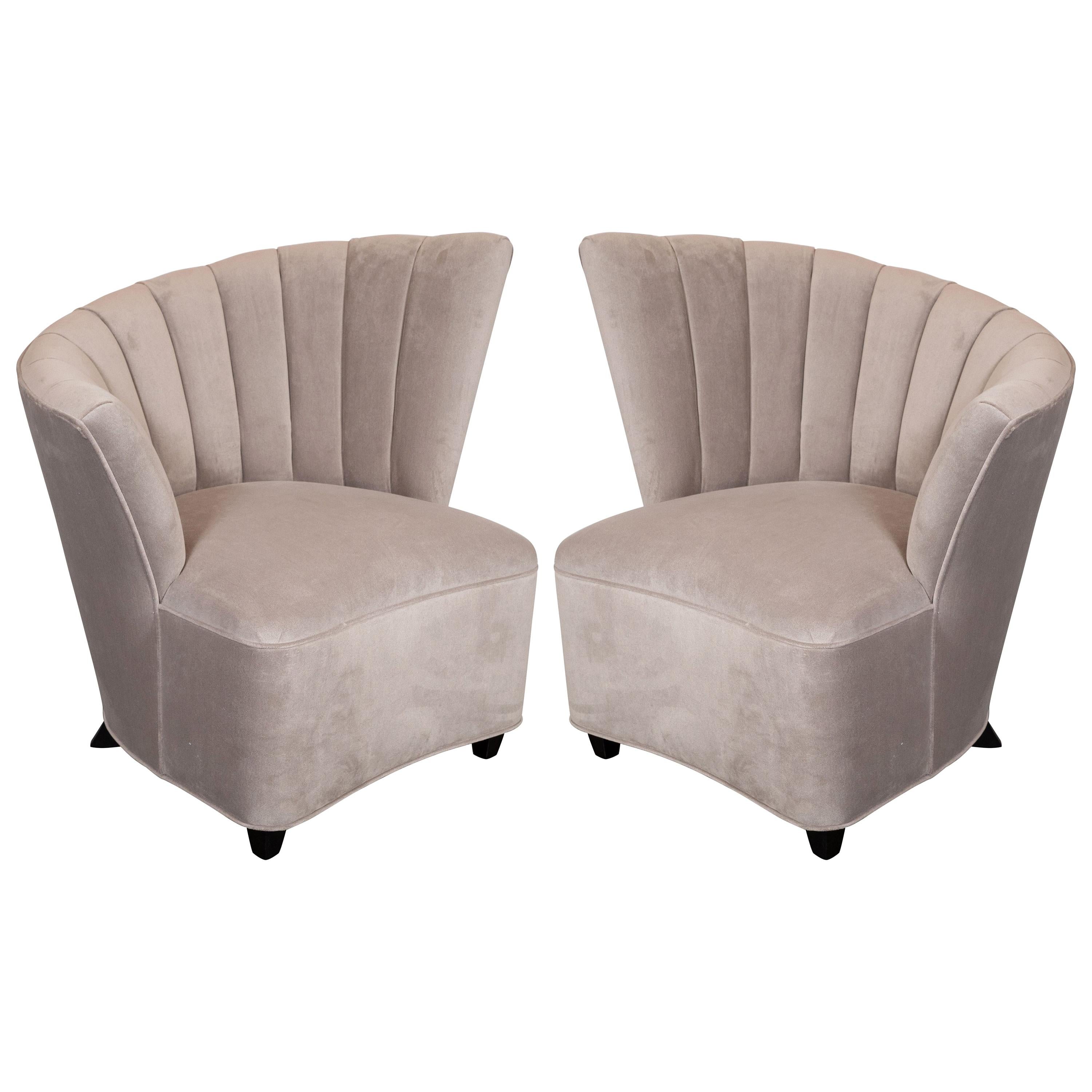Pair of Hollywood Asymmetrical Tufted Hollywood Chairs in Smoked Topaz Velvet