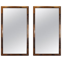 Pair of Hollywood Dark Brown Walnut Hand Painted Gilt Églomisé Mirrors