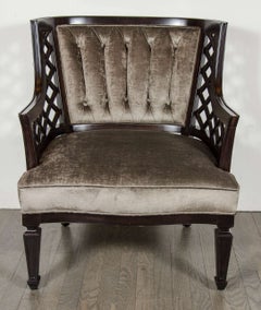 Pair of Hollywood Ebonized Walnut Lattice Occasional Chairs by Grosfeld House