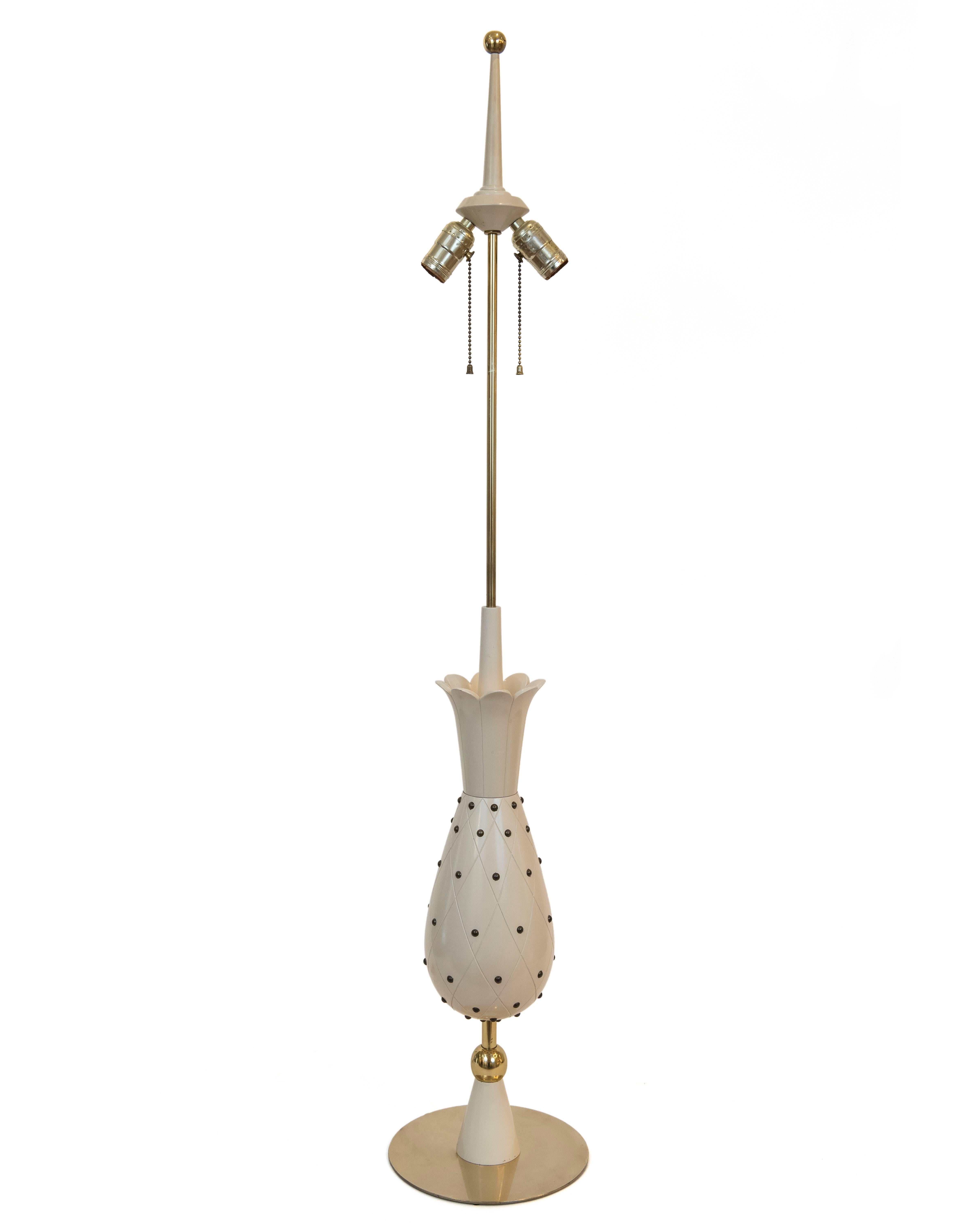 Hollywood Regency Pair of Hollywood Glam Pinapple Shapped Lamps with Brass Shades, Switzerland