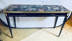 Pair of Hollywood Multi Rainbow Colored Glass Top Bronze Mounted Console Tables