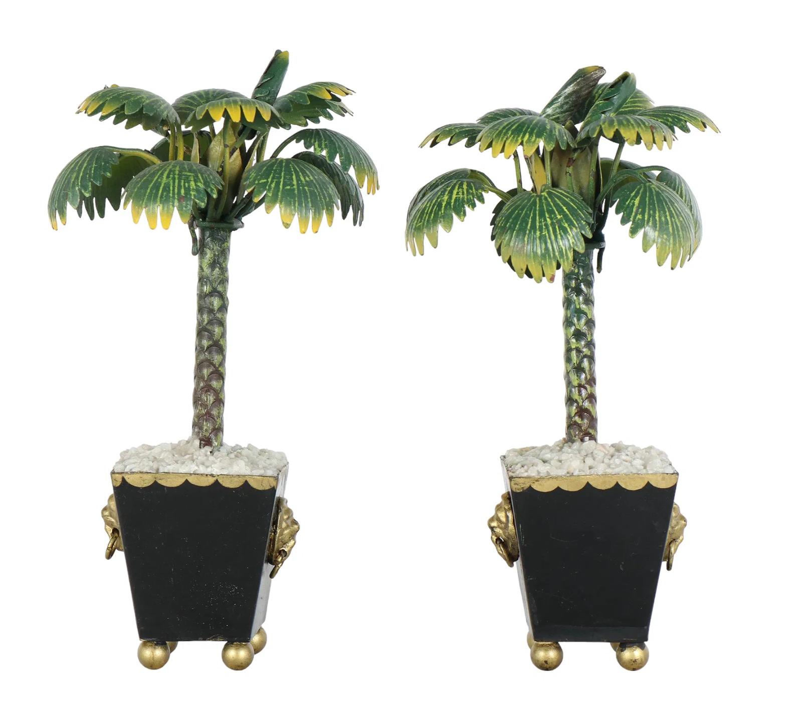 Hollywood Regency Pair of Hollywood Palm Beach Regency Tole Topiaries For Sale