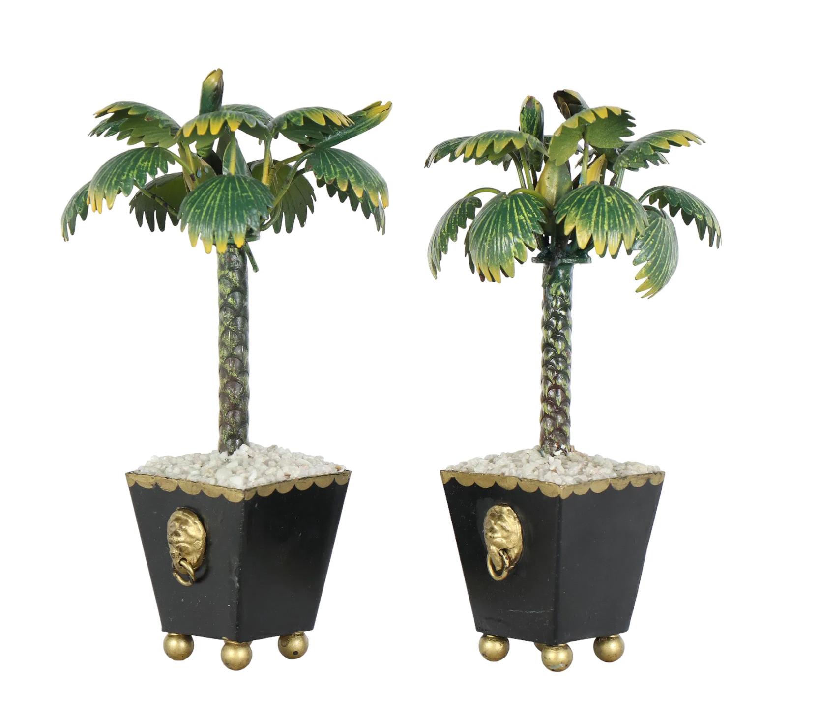 20th Century Pair of Hollywood Palm Beach Regency Tole Topiaries For Sale