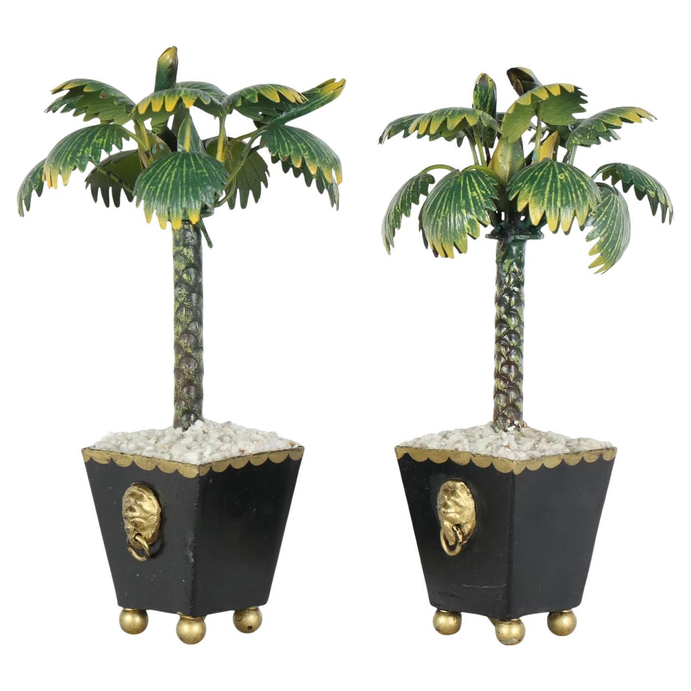 Pair of Hollywood Palm Beach Regency Tole Topiaries For Sale