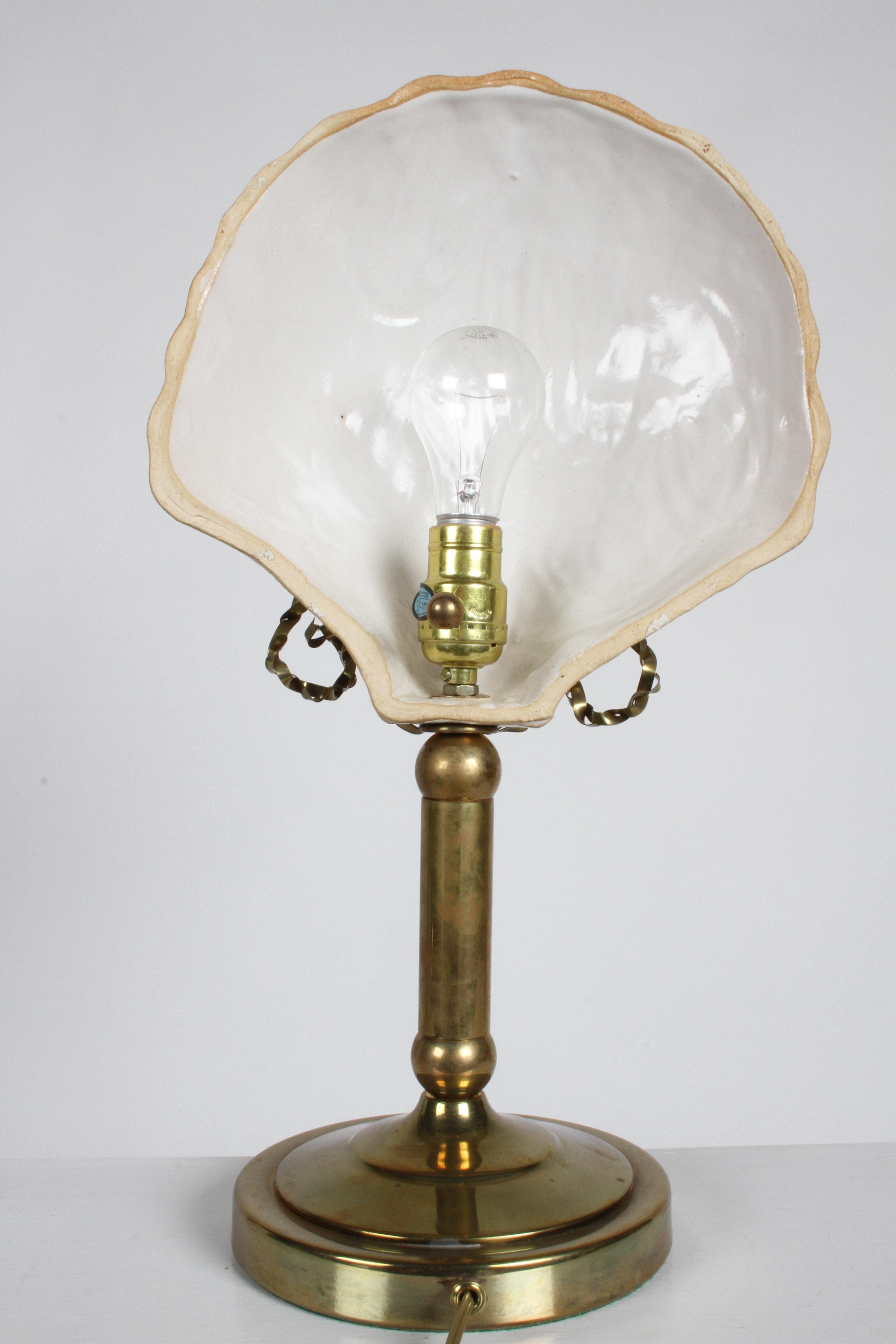 Pair of Hollywood Regency 1970s Hart Associates Ceramic Shell & Brass Lamps For Sale 2
