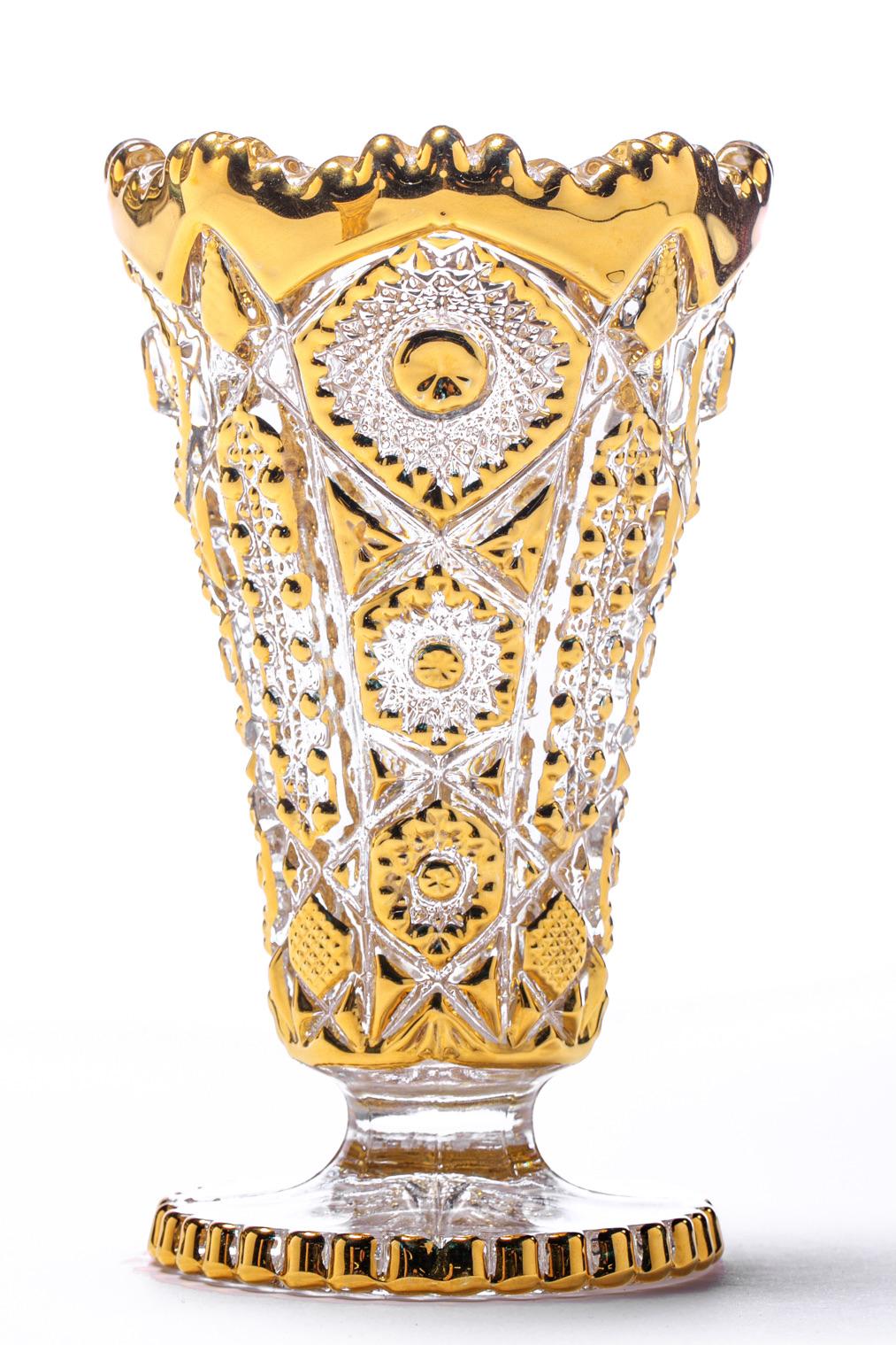 Paar Hollywood-Regency-Vasen, 22 Karat Gold, bemalt, von Imperial Glass Co., um 1965 im Angebot 8