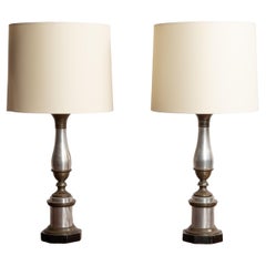 Pair of Hollywood Regency Aluminum & Brass Table Lamps