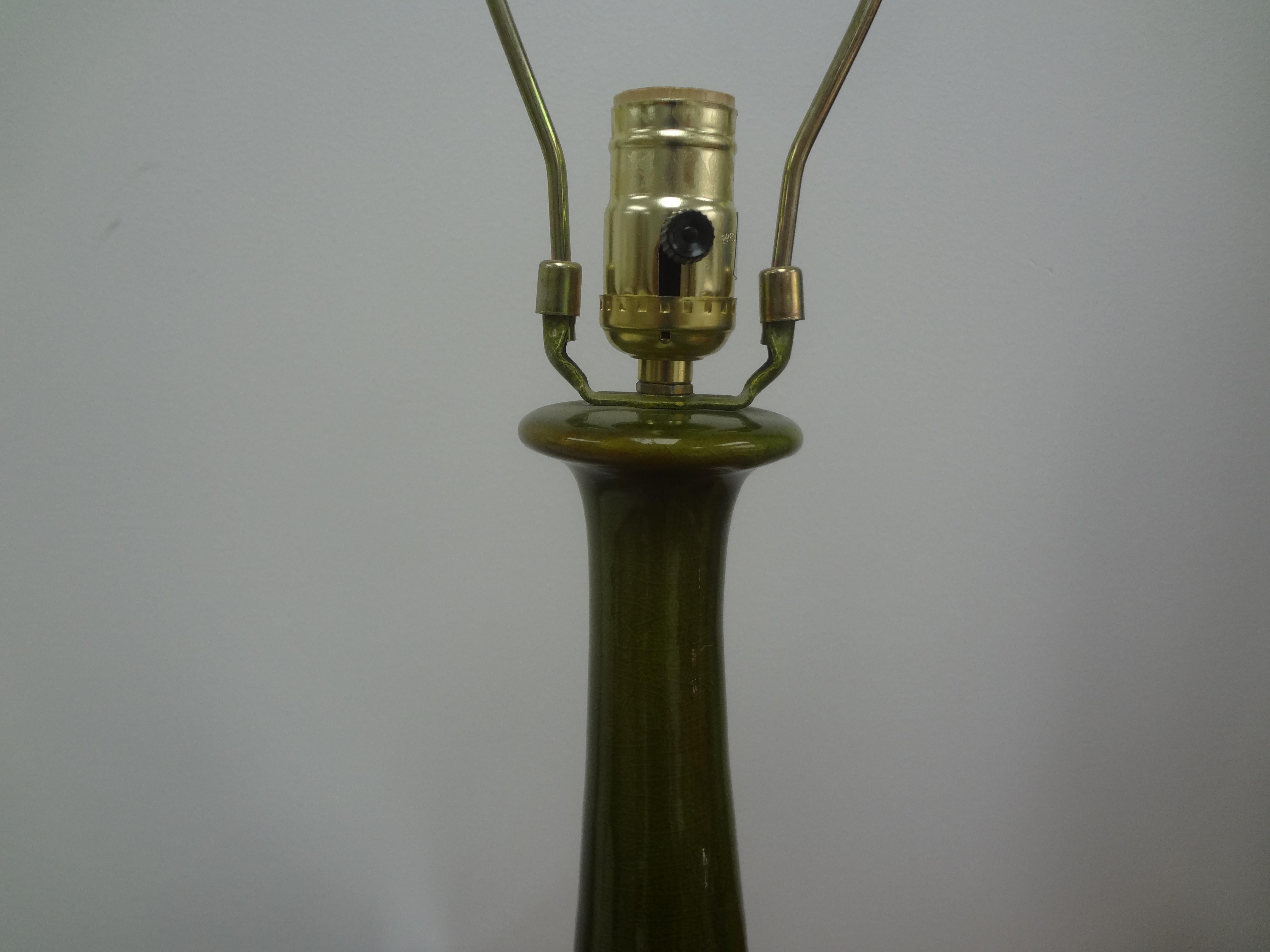 Unknown Pair of Hollywood Regency Apple Green Ceramic Lamps