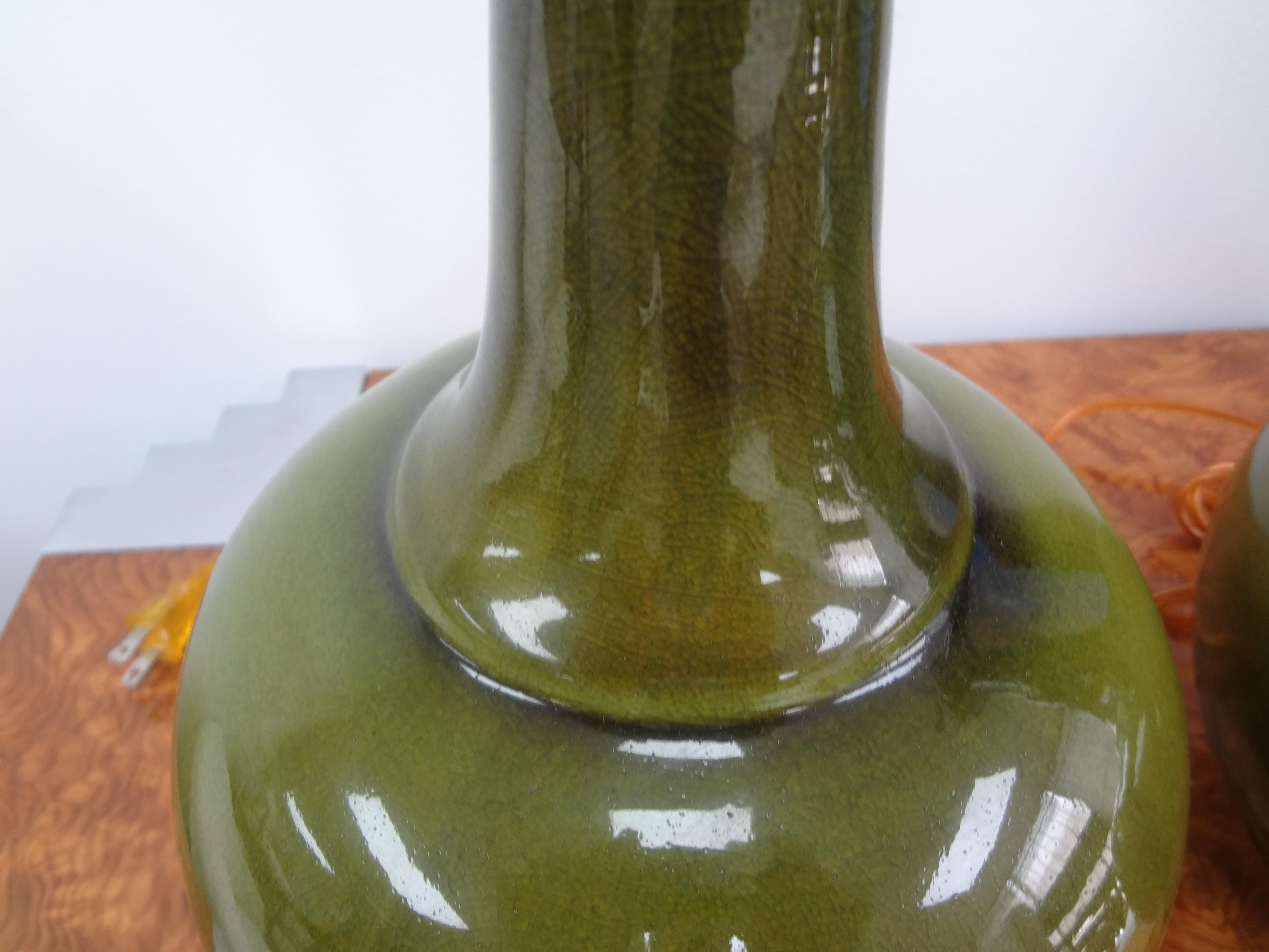 Pair of Hollywood Regency Apple Green Ceramic Lamps 4